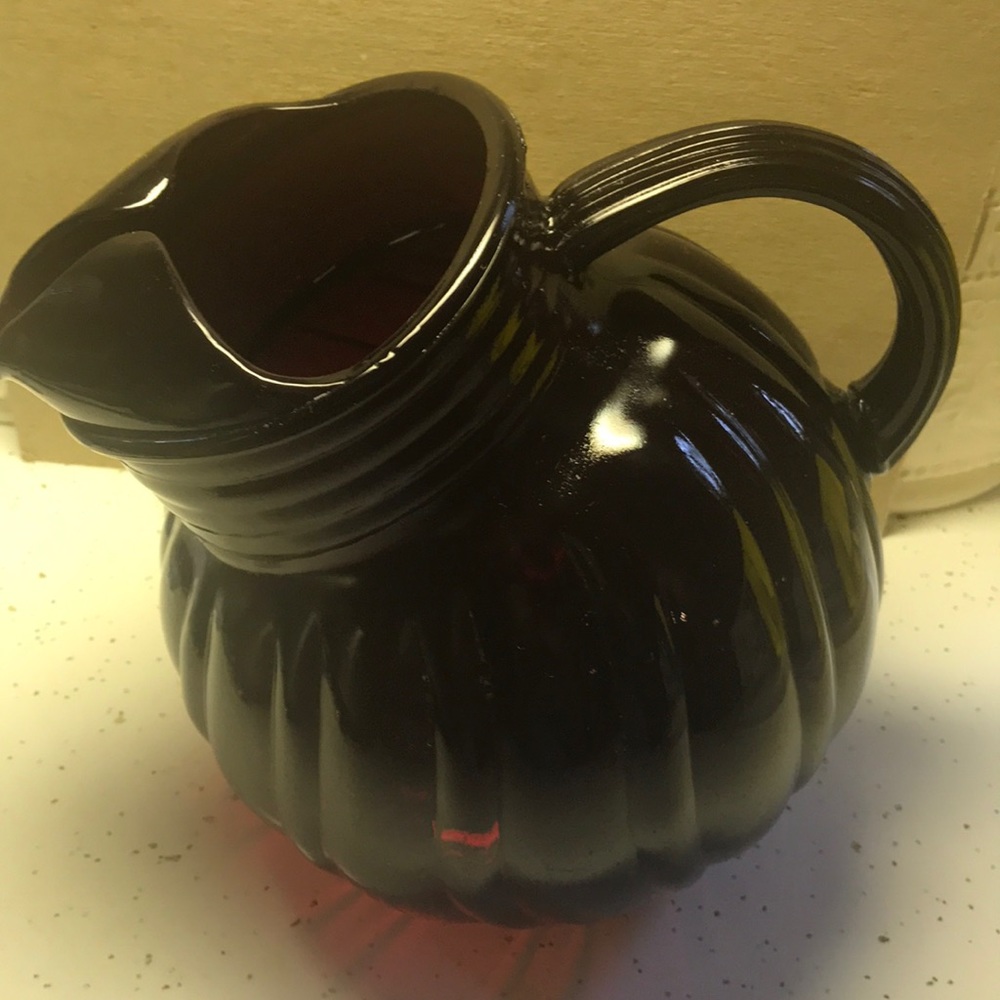 Cranberry Red Ball Ribbed Tilt Water/Juice Pitcher